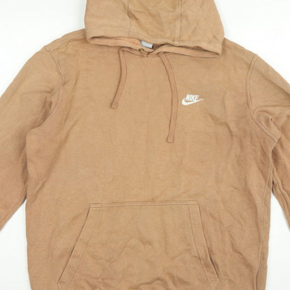 Nike Men’s Beige Large Pullover Hoodie Logo Fleece Pocket