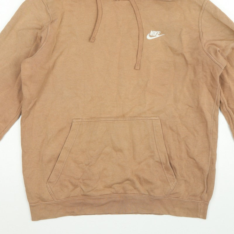 Nike Men’s Beige Large Pullover Hoodie Logo Fleece Pocket