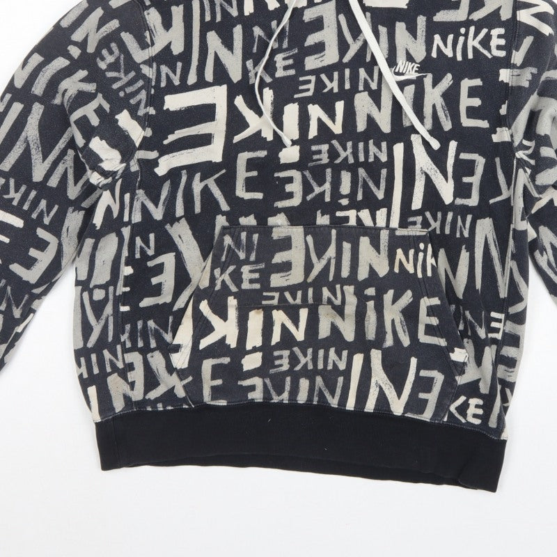 Nike Teens Black Grey Graphic Print Pullover Hoodie M