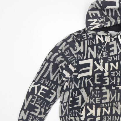 Nike Teens Black Grey Graphic Print Pullover Hoodie M