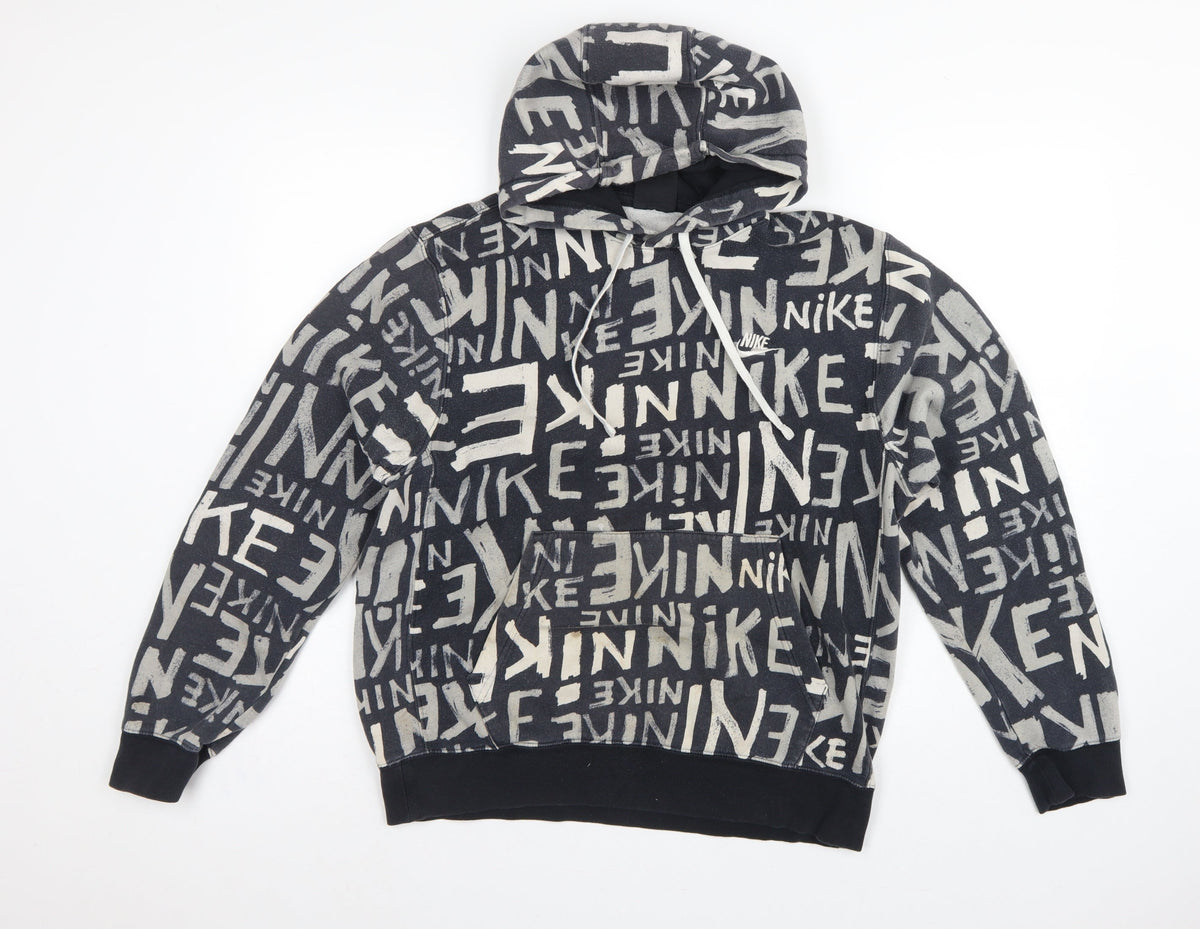 Nike Teens Black Grey Graphic Print Pullover Hoodie M