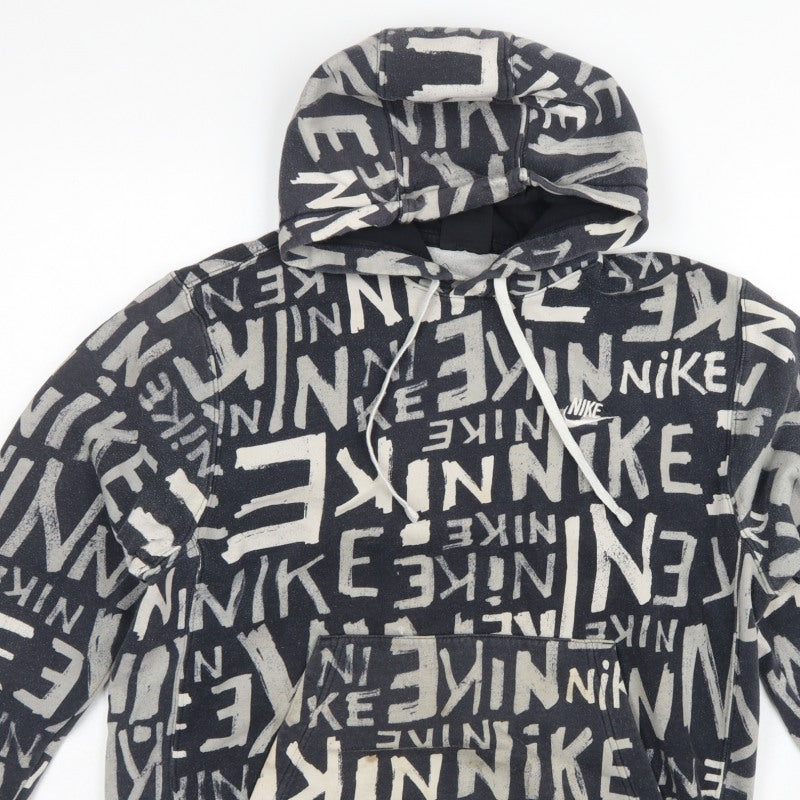 Nike Teens Black Grey Graphic Print Pullover Hoodie M