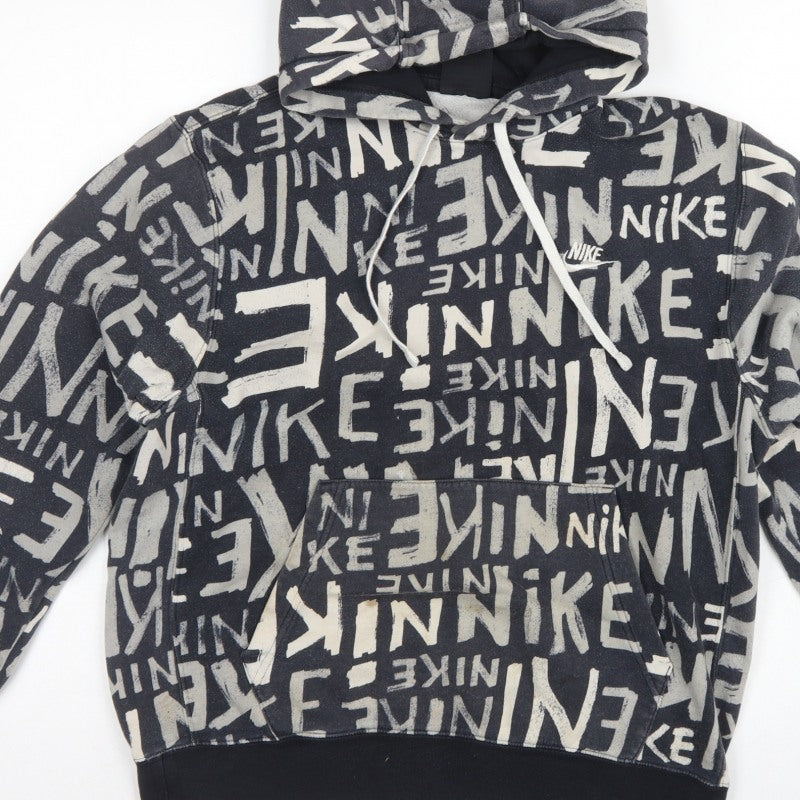 Nike Teens Black Grey Graphic Print Pullover Hoodie M