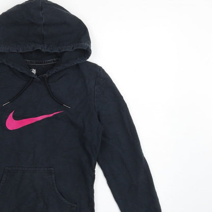 Nike Women's Black Pink Logo Pullover Hoodie UK 12 M Hooded