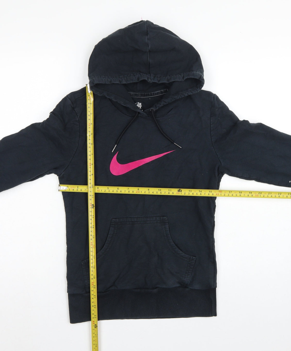 Nike Women's Black Pink Logo Pullover Hoodie UK 12 M Hooded