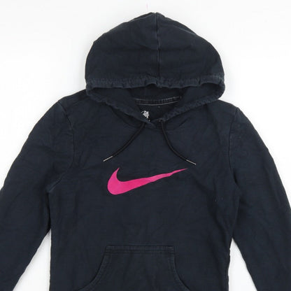 Nike Women's Black Pink Logo Pullover Hoodie UK 12 M Hooded