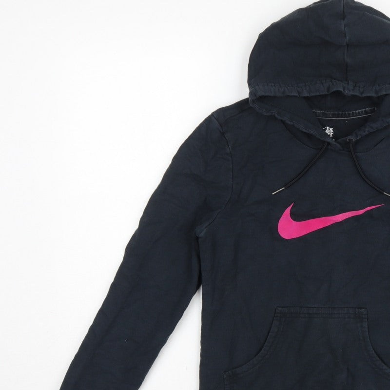 Nike Women's Black Pink Logo Pullover Hoodie UK 12 M Hooded