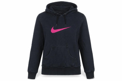 Nike Women's Black Pink Logo Pullover Hoodie UK 12 M Hooded
