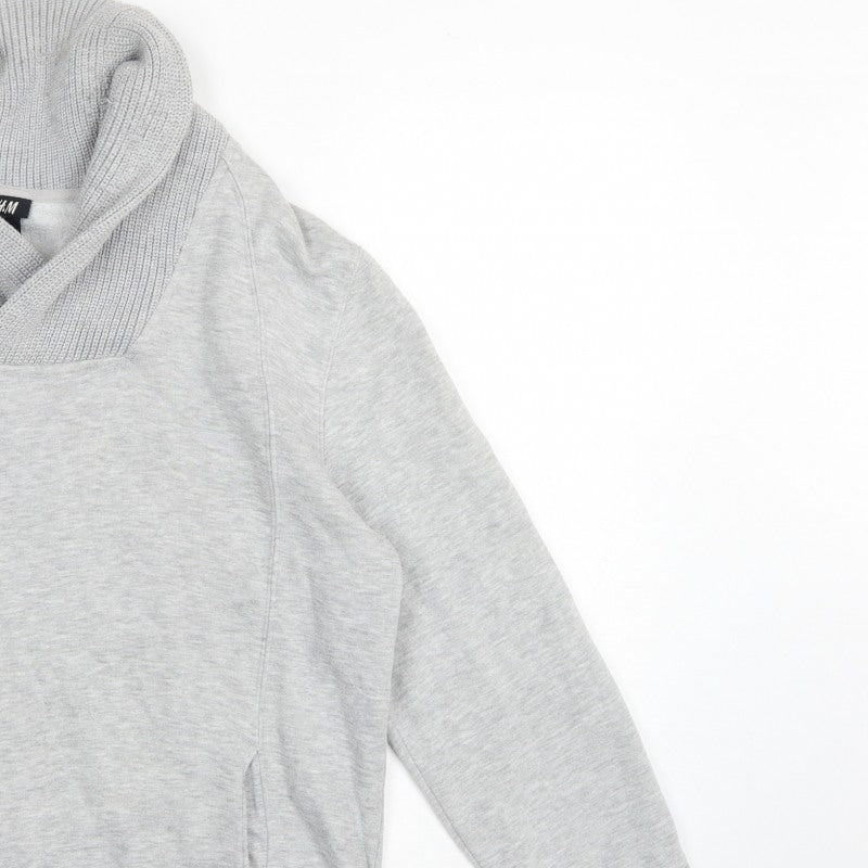 H&M Men’s Grey L Pullover High Neck Sweatshirt Cotton Blend Pockets