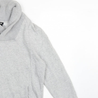 H&M Men’s Grey L Pullover High Neck Sweatshirt Cotton Blend Pockets