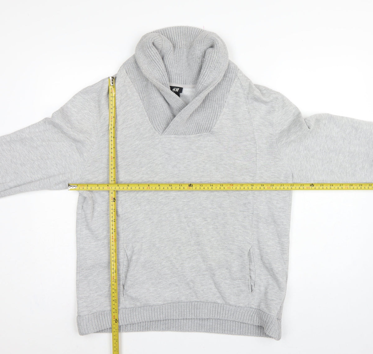 H&M Men’s Grey L Pullover High Neck Sweatshirt Cotton Blend Pockets