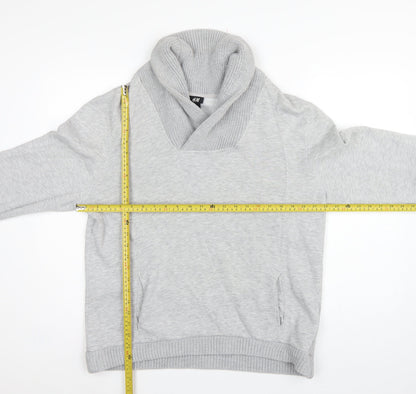 H&M Men’s Grey L Pullover High Neck Sweatshirt Cotton Blend Pockets