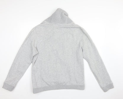 H&M Men’s Grey L Pullover High Neck Sweatshirt Cotton Blend Pockets