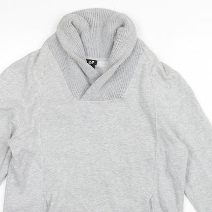 H&M Men’s Grey L Pullover High Neck Sweatshirt Cotton Blend Pockets