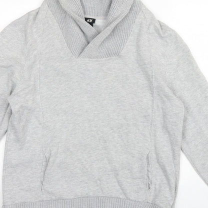 H&M Men’s Grey L Pullover High Neck Sweatshirt Cotton Blend Pockets