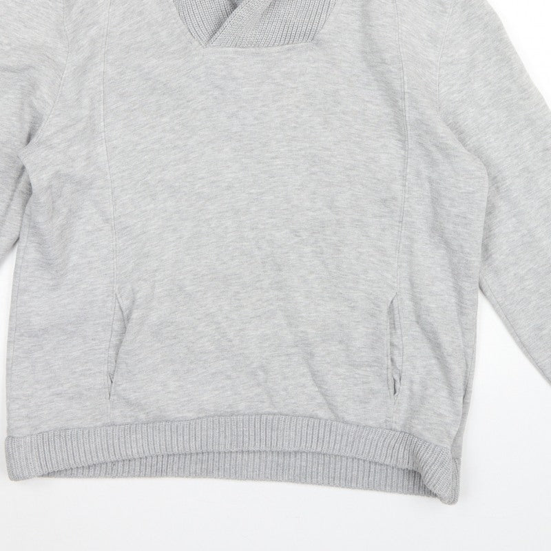 H&M Men’s Grey L Pullover High Neck Sweatshirt Cotton Blend Pockets