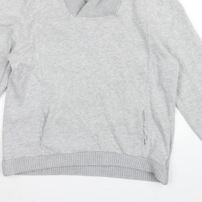 H&M Men’s Grey L Pullover High Neck Sweatshirt Cotton Blend Pockets