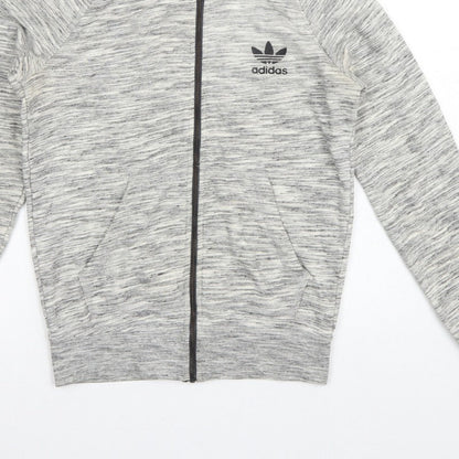 Adidas Originals Women Grey Marl UK 10 Full Zip Hooded Logo Hoodie
