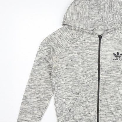 Adidas Originals Women Grey Marl UK 10 Full Zip Hooded Logo Hoodie