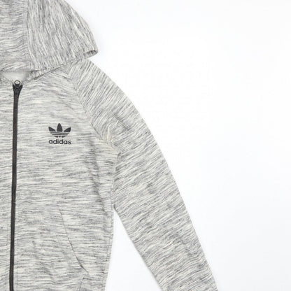 Adidas Originals Women Grey Marl UK 10 Full Zip Hooded Logo Hoodie