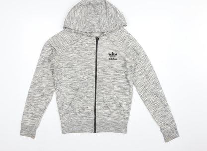 Adidas Originals Women Grey Marl UK 10 Full Zip Hooded Logo Hoodie