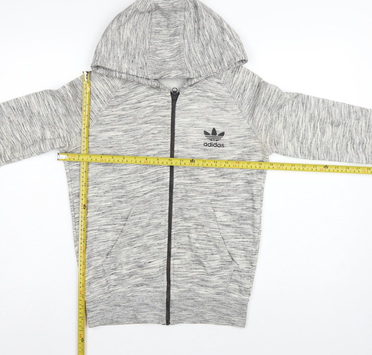Adidas Originals Women Grey Marl UK 10 Full Zip Hooded Logo Hoodie