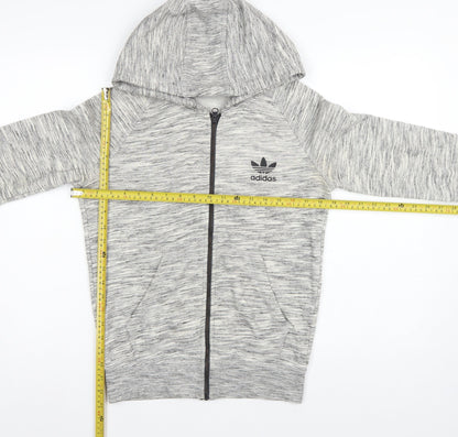 Adidas Originals Women Grey Marl UK 10 Full Zip Hooded Logo Hoodie