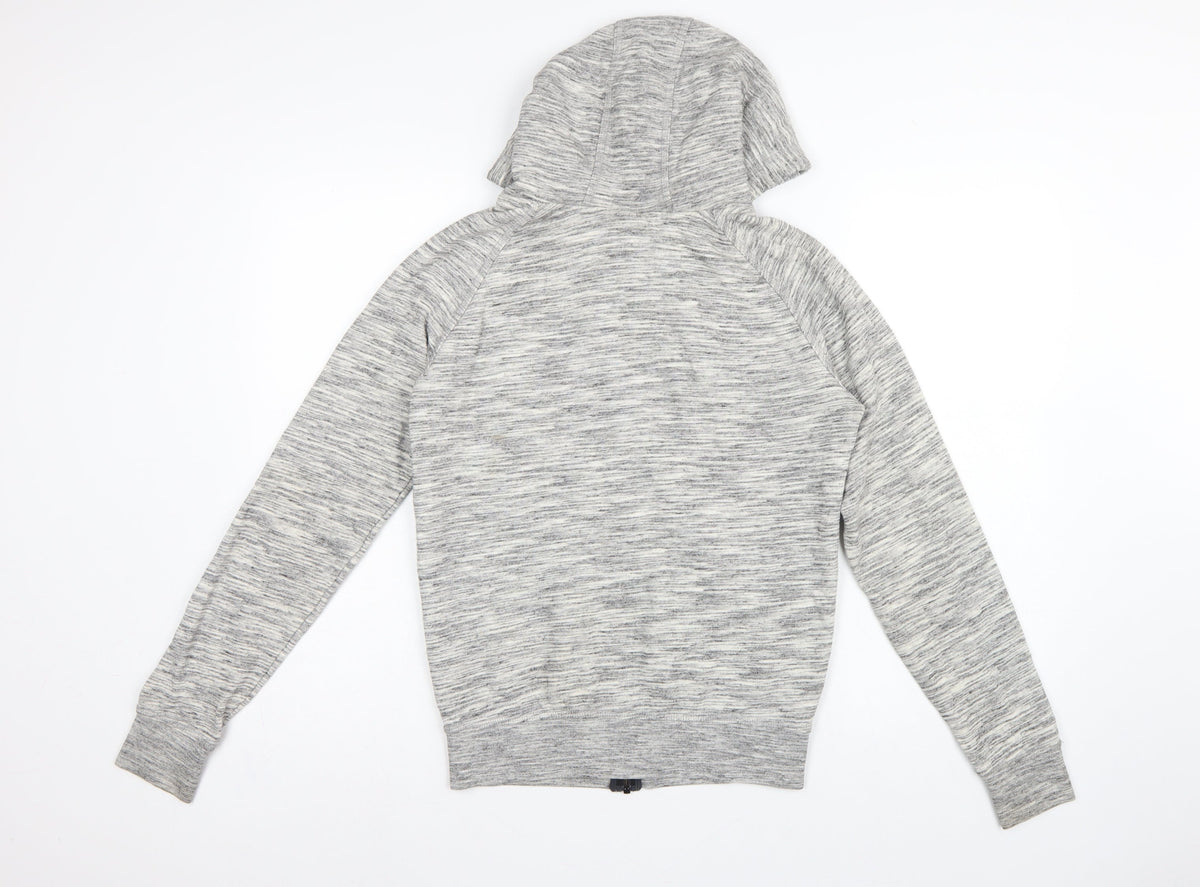 Adidas Originals Women Grey Marl UK 10 Full Zip Hooded Logo Hoodie
