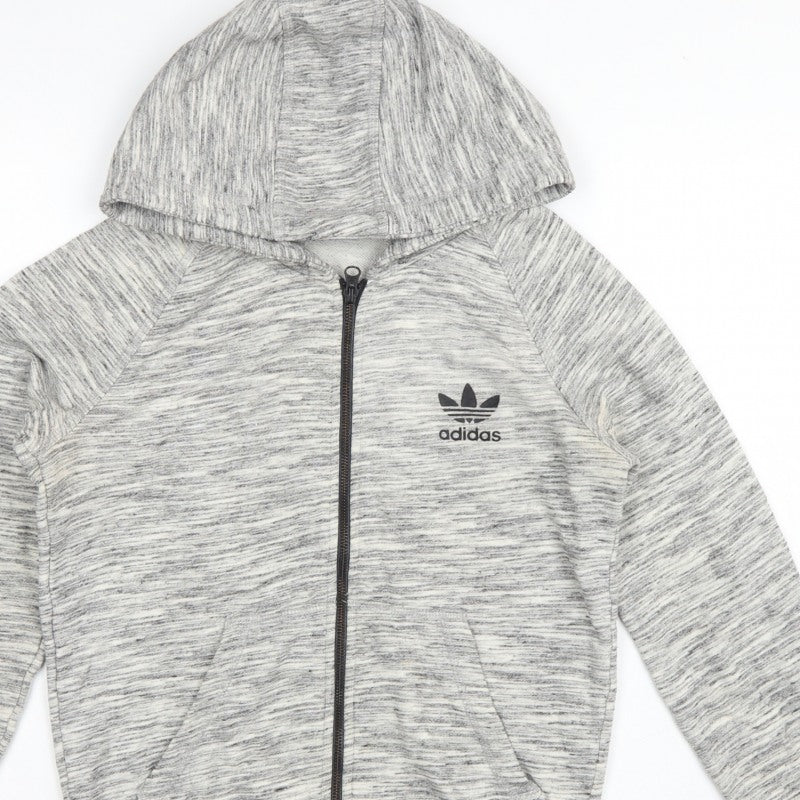 Adidas Originals Women Grey Marl UK 10 Full Zip Hooded Logo Hoodie