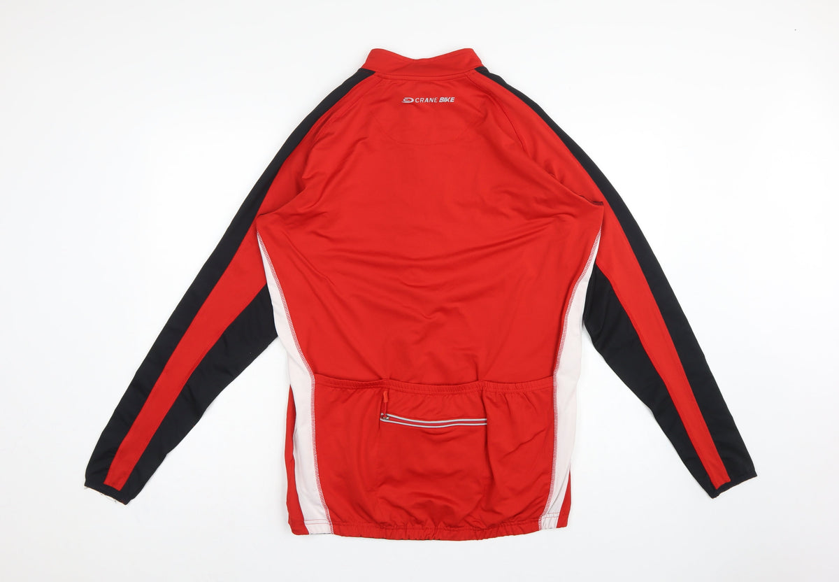 Crane Bike Men's Red Large 1/4 Zip Cycling Track Jacket Stretch
