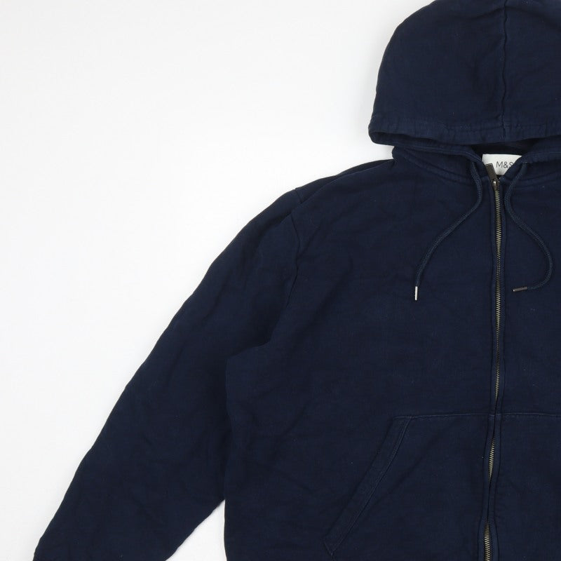 Marks and Spencer Men Navy 3XL Full Zip Hooded Cotton Hoodie Pockets