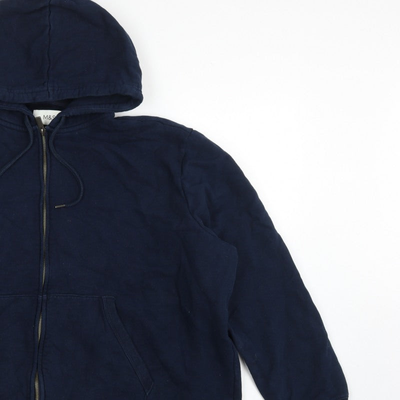 Marks and Spencer Men Navy 3XL Full Zip Hooded Cotton Hoodie Pockets