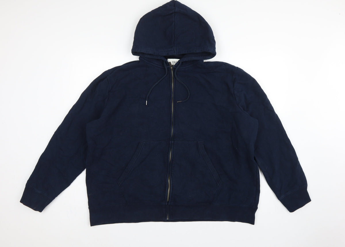 Marks and Spencer Men Navy 3XL Full Zip Hooded Cotton Hoodie Pockets