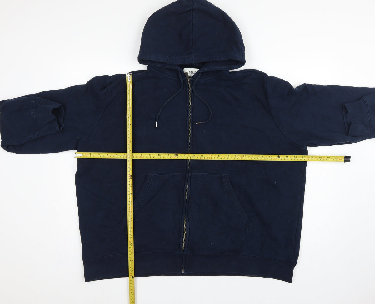 Marks and Spencer Men Navy 3XL Full Zip Hooded Cotton Hoodie Pockets