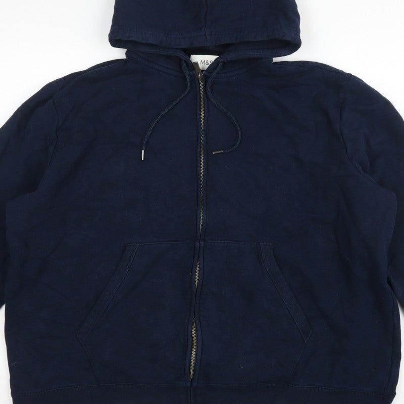 Marks and Spencer Men Navy 3XL Full Zip Hooded Cotton Hoodie Pockets