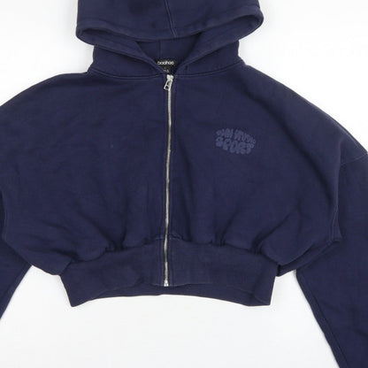 Boohoo Women Blue L Full Zip Hooded Graphic Sport Hoodie