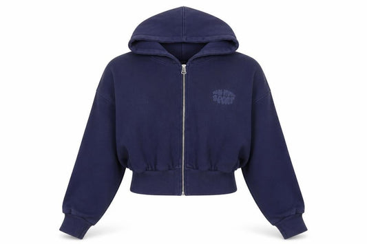 Boohoo Women Blue L Full Zip Hooded Graphic Sport Hoodie