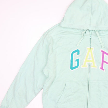 Gap Women’s Mint Green L Full Zip Hooded Logo Hoodie Cotton Blend