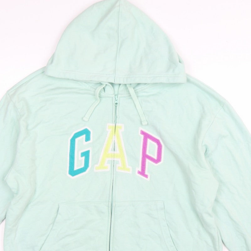 Gap Women’s Mint Green L Full Zip Hooded Logo Hoodie Cotton Blend