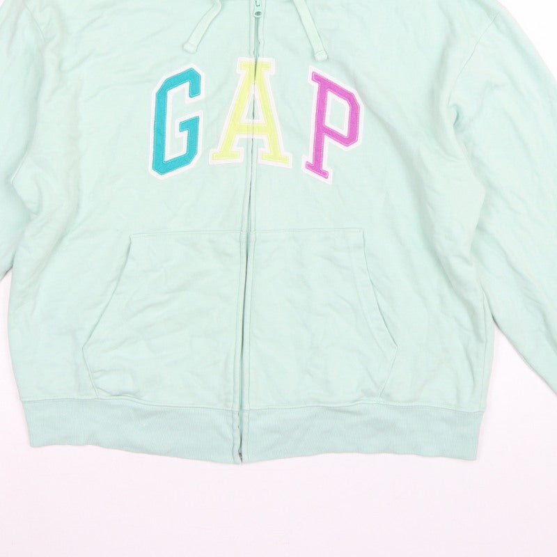 Gap Women’s Mint Green L Full Zip Hooded Logo Hoodie Cotton Blend