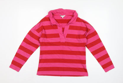 Next Women Pink Red Striped Long Sleeve Polo Top Size S