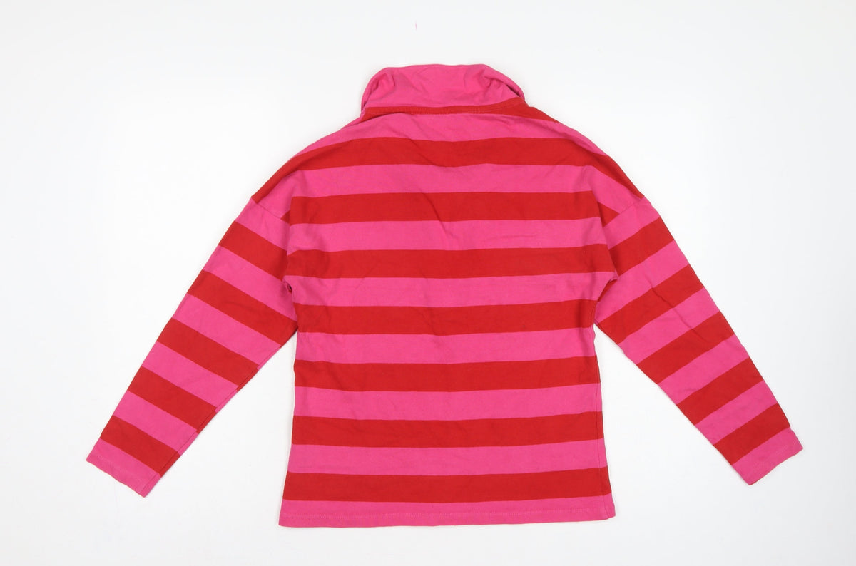 Next Women Pink Red Striped Long Sleeve Polo Top Size S
