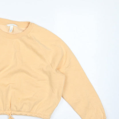 H&M Women Yellow S Cropped Drawstring Hem Raglan Sweatshirt