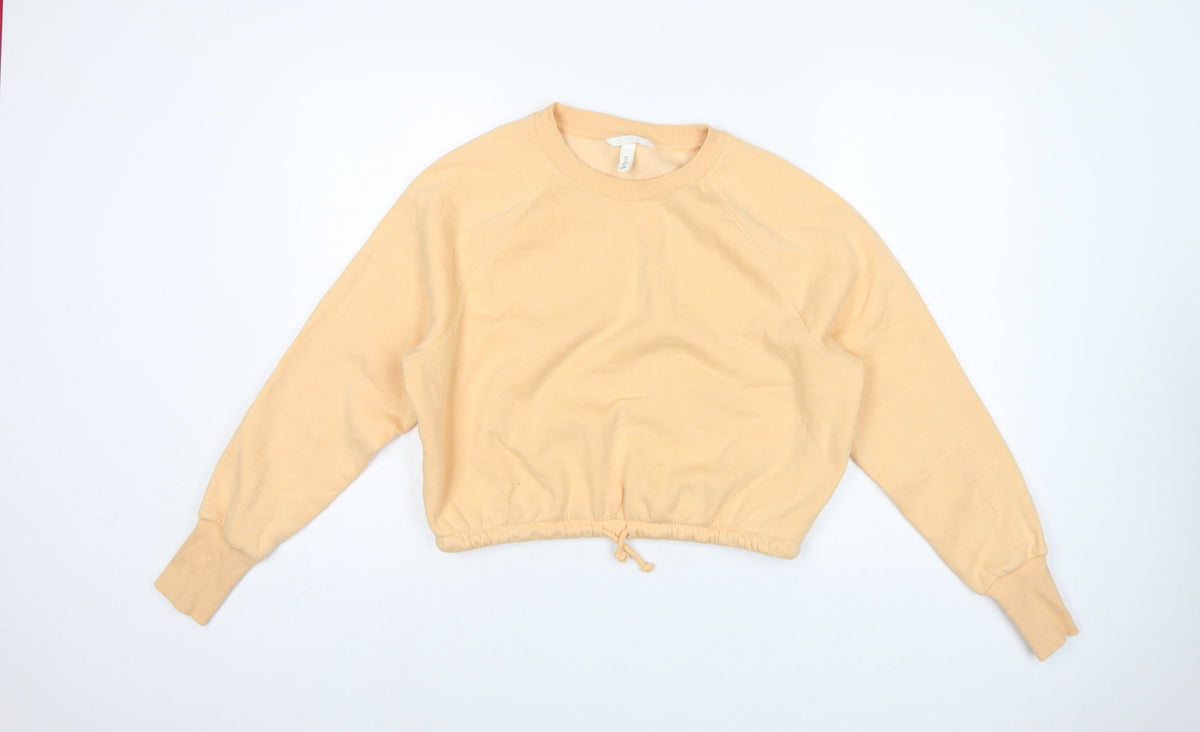 H&M Women Yellow S Cropped Drawstring Hem Raglan Sweatshirt