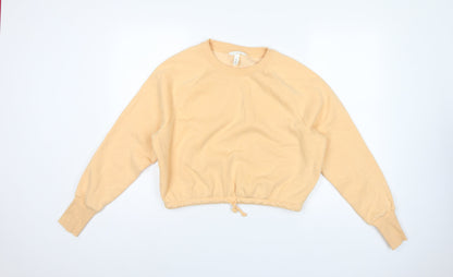 H&M Women Yellow S Cropped Drawstring Hem Raglan Sweatshirt