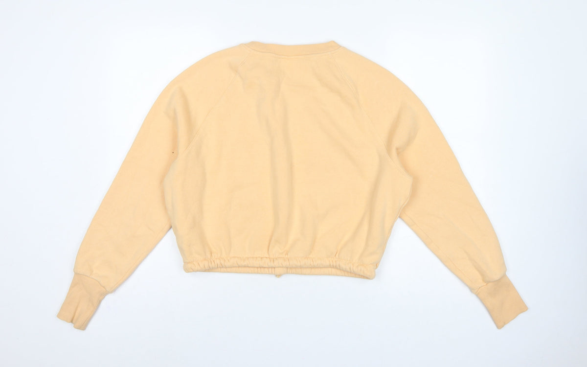 H&M Women Yellow S Cropped Drawstring Hem Raglan Sweatshirt