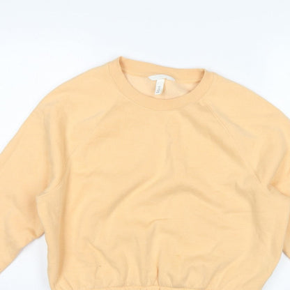 H&M Women Yellow S Cropped Drawstring Hem Raglan Sweatshirt