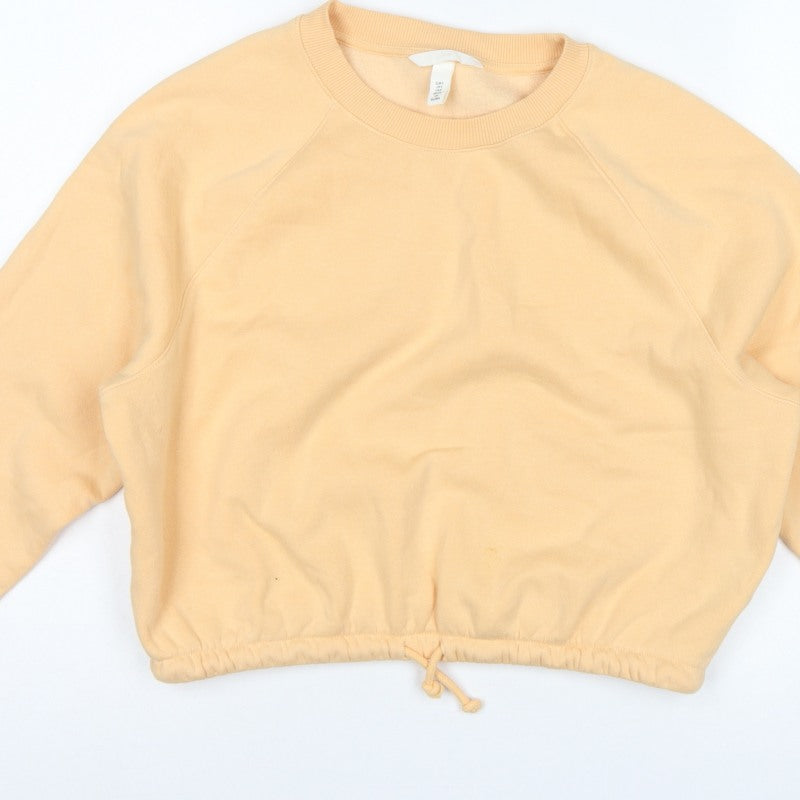 H&M Women Yellow S Cropped Drawstring Hem Raglan Sweatshirt