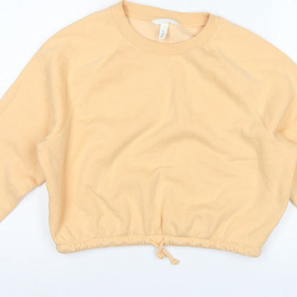 H&M Women Yellow S Cropped Drawstring Hem Raglan Sweatshirt