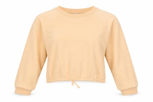 H&M Women Yellow S Cropped Drawstring Hem Raglan Sweatshirt